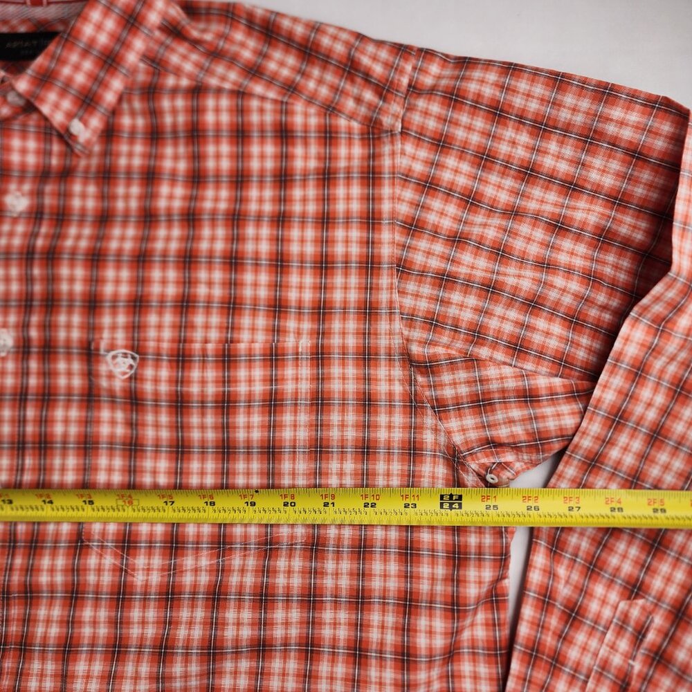 Ariat Pro Series Men's XLT Tall Orange and White Plaid L/S Western Country - Picture 11 of 11